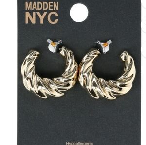 MADDEN NYC GOLD TONE CRESCENT HOOP EARRINGS